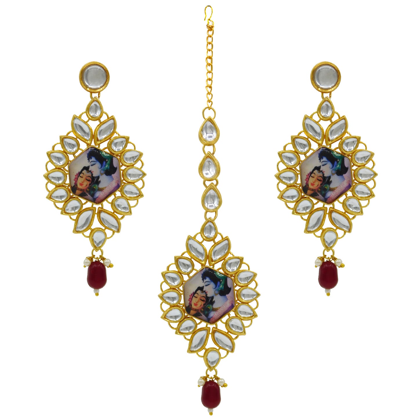 New Sujwel Imitation Hathi Dant Gold Necklace Set (08-0486)
