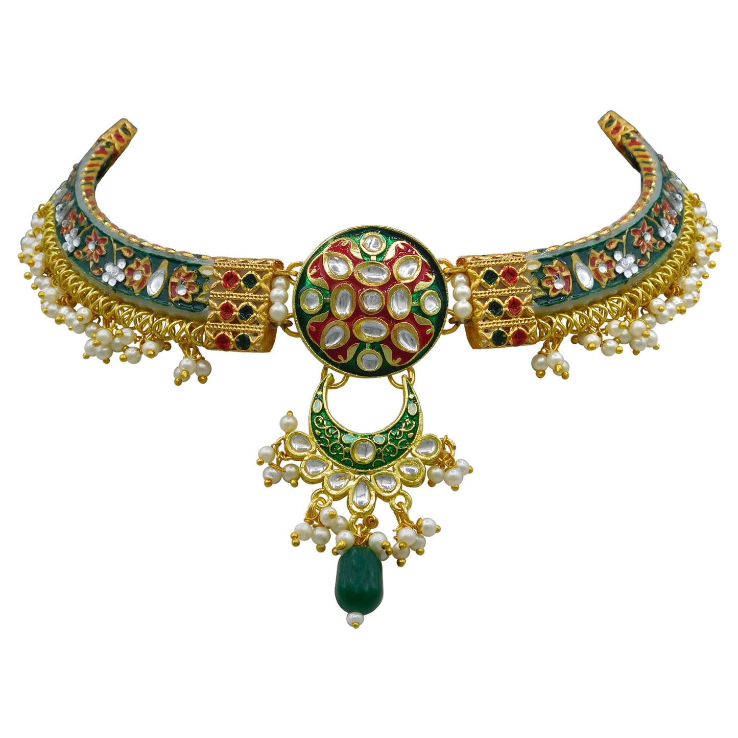 New Sujwel Imitation Hathi Dant Gold Necklace Set (08-0489)