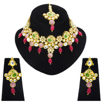 Thumbnail for Sujwel Kundan and Painting with Floral Design Chokar Necklace Set (08-0292) - Sujwel