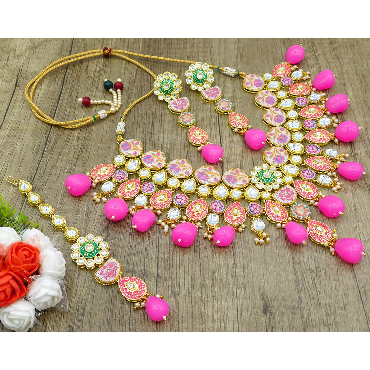Sujwel Gold Plated Kundan Floral Design Choker Necklace Set For woman (08-0448)