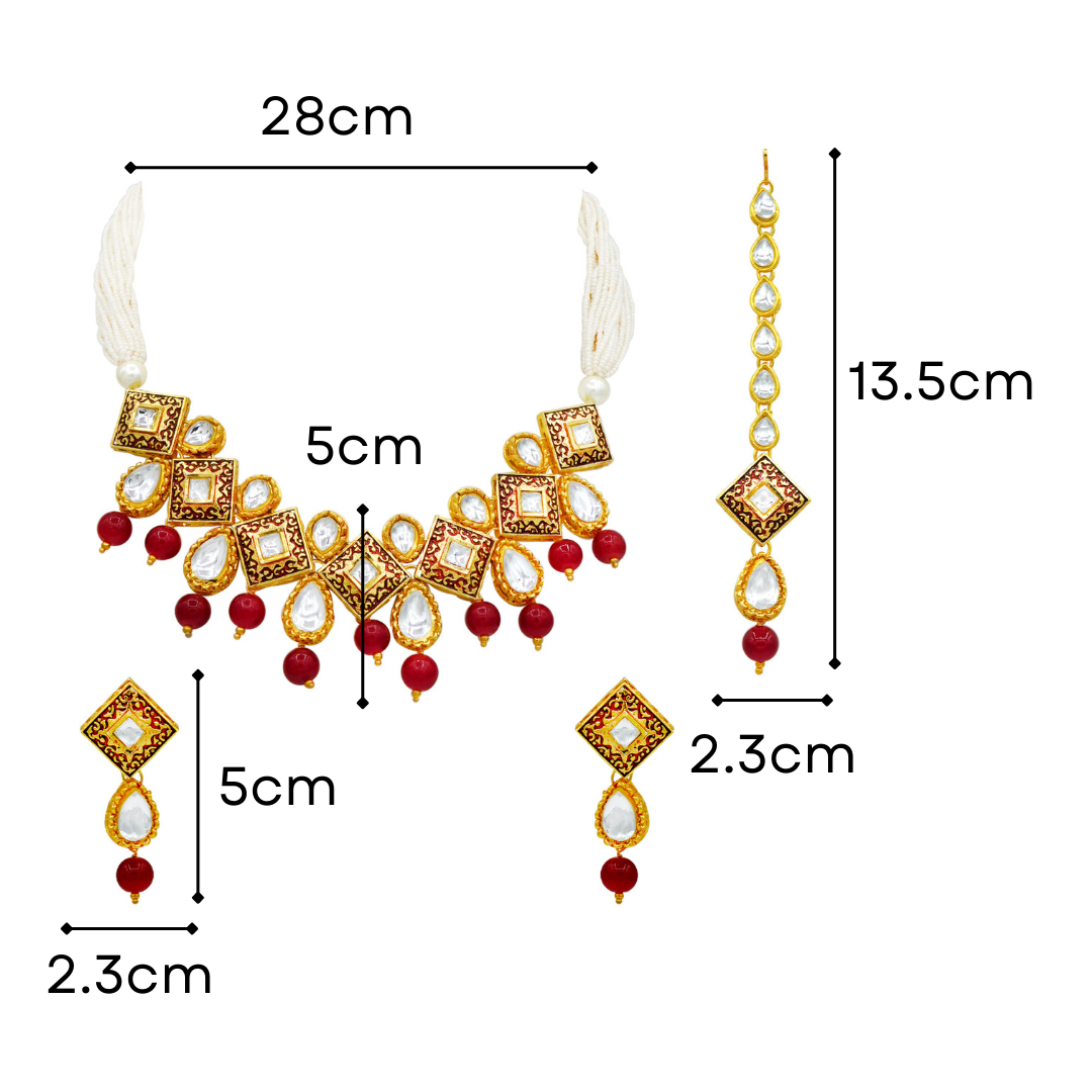 Sujwel Gold Plated Kundan Meenakari Design Choker Necklace Set (08-0122) - Sujwel