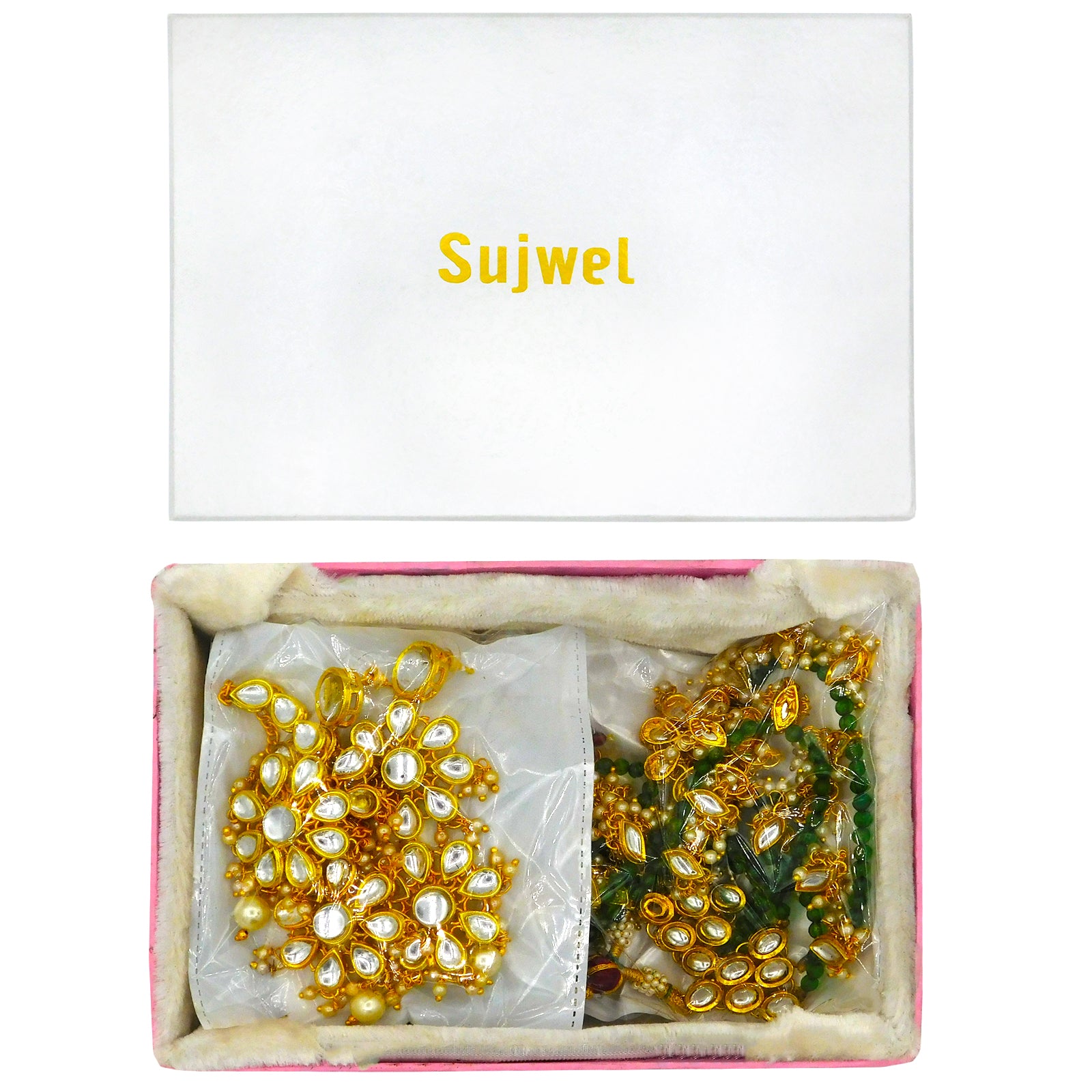 Sujwel Gold Plated Kundan 3 Layered Long Jewellery Set for Women (08-0108) - Sujwel