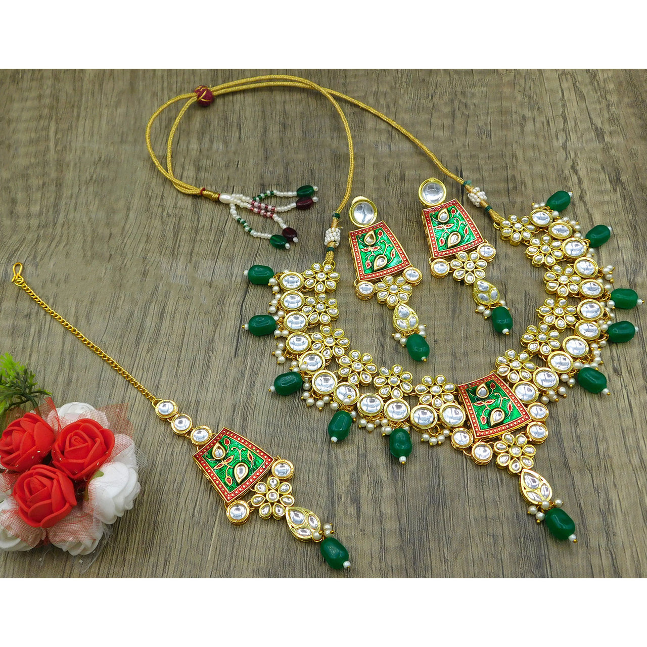 Sujwel Kundan and Meenakari Necklace Set (08-0464)