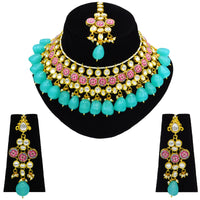 Thumbnail for Sujwel Gold Plated Kundan Floral Design Choker Necklace Set Women (08-0438) - Sujwel