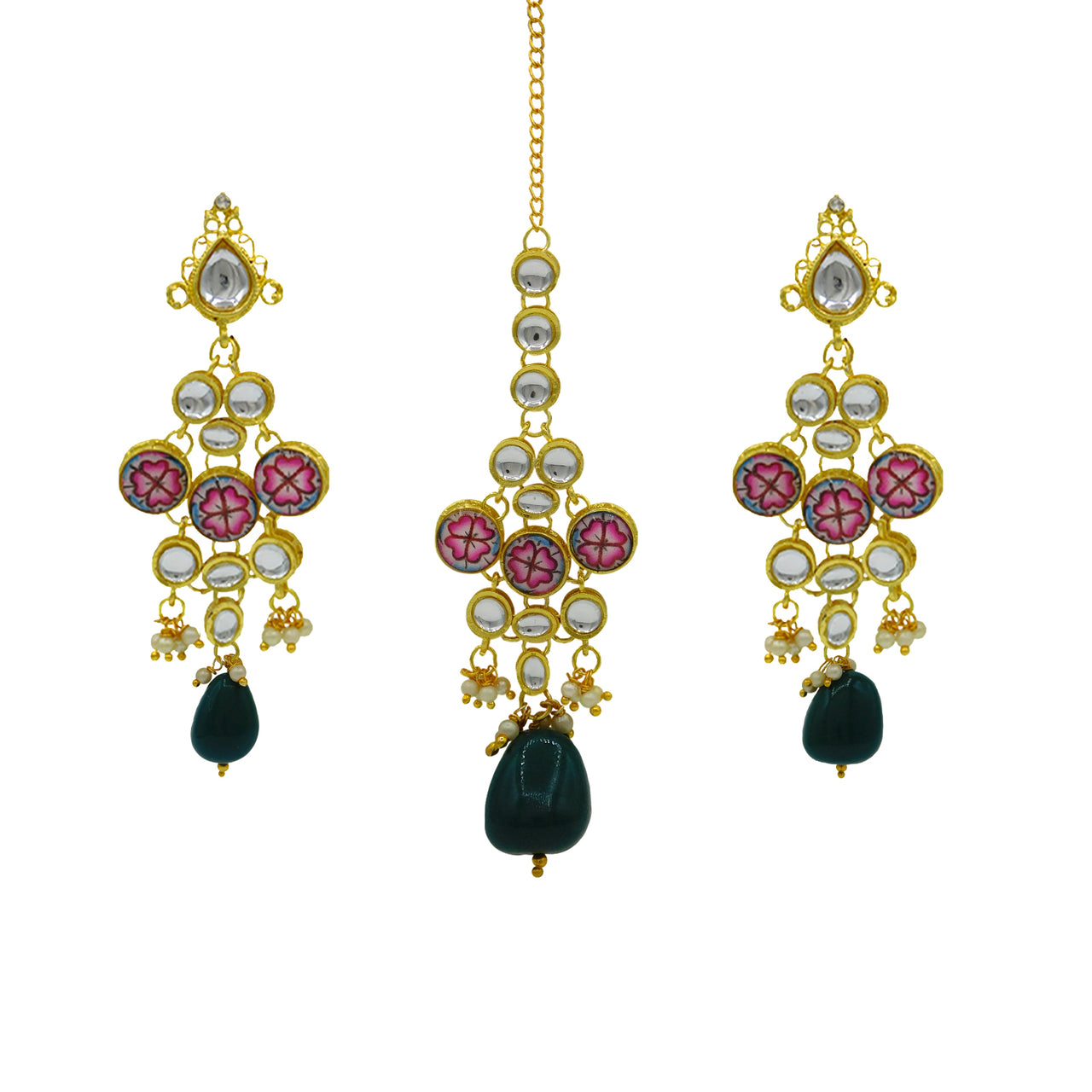 Sujwel Gold Plated Kundan Floral Design Choker Necklace Set Women (08-0438)