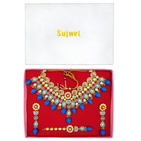Thumbnail for Sujwel Gold Plated Kundan Floral Design Choker Necklace Set For woman (08-0448) - Sujwel