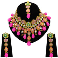 Thumbnail for Sujwel Gold Plated Kundan Floral Design Choker Necklace Set For woman (08-0448) - Sujwel