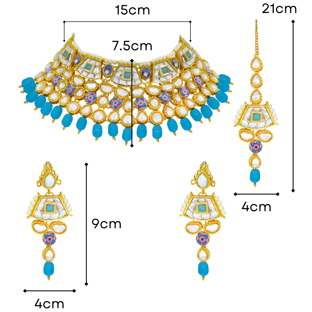Sujwel Gold Plated Kundan Design Choker Necklace Set For Women (08-0289) - Sujwel