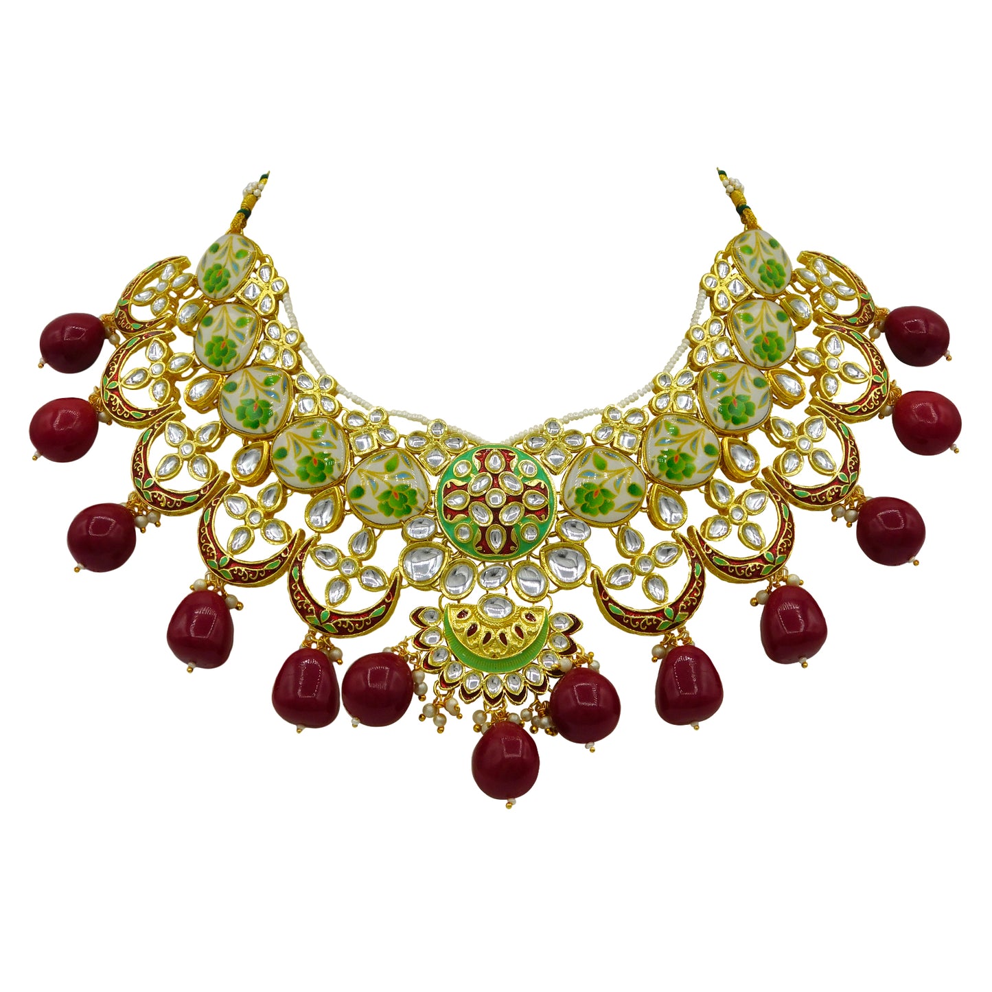 Sujwel Gold Plated Kundan Floral Design Choker Necklace For Women (08-0439)