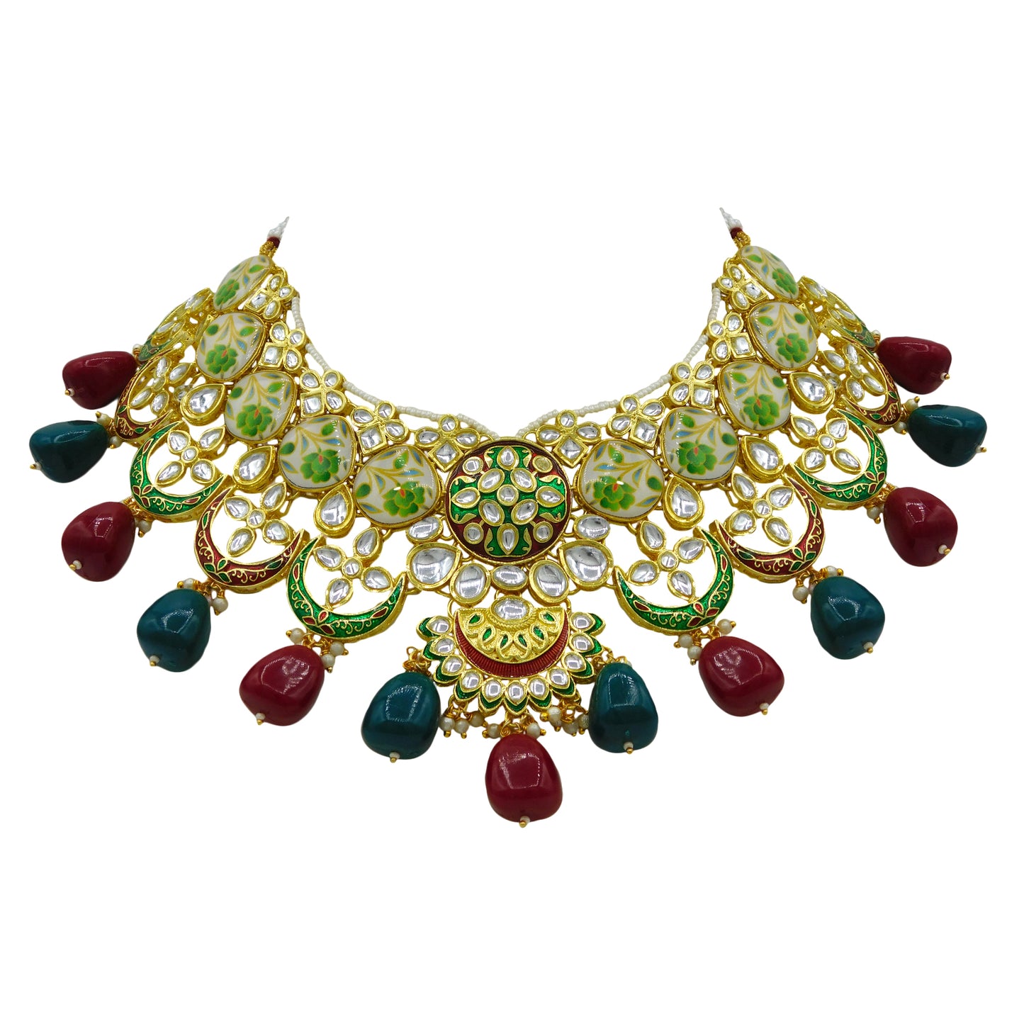 Sujwel Gold Plated Kundan Floral Design Choker Necklace For Women (08-0439)