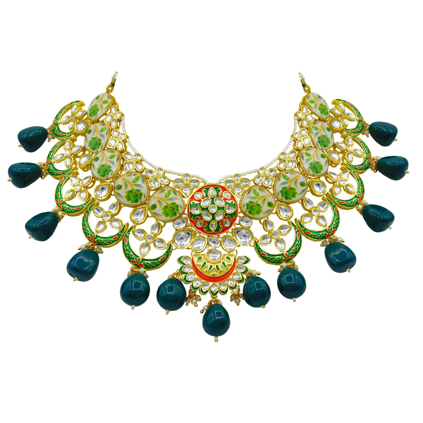 Sujwel Gold Plated Kundan Floral Design Choker Necklace For Women (08-0439)