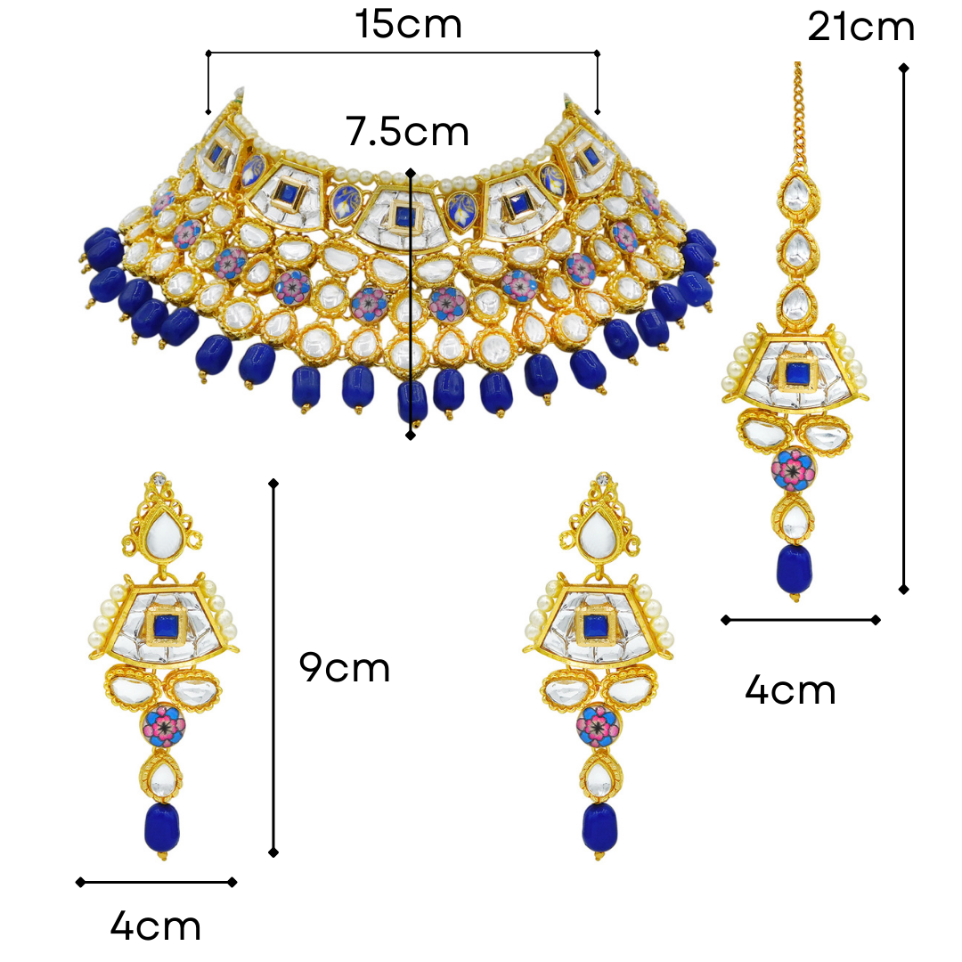 Sujwel Gold Plated Kundan Design Choker Necklace Set For Women (08-0289) - Sujwel