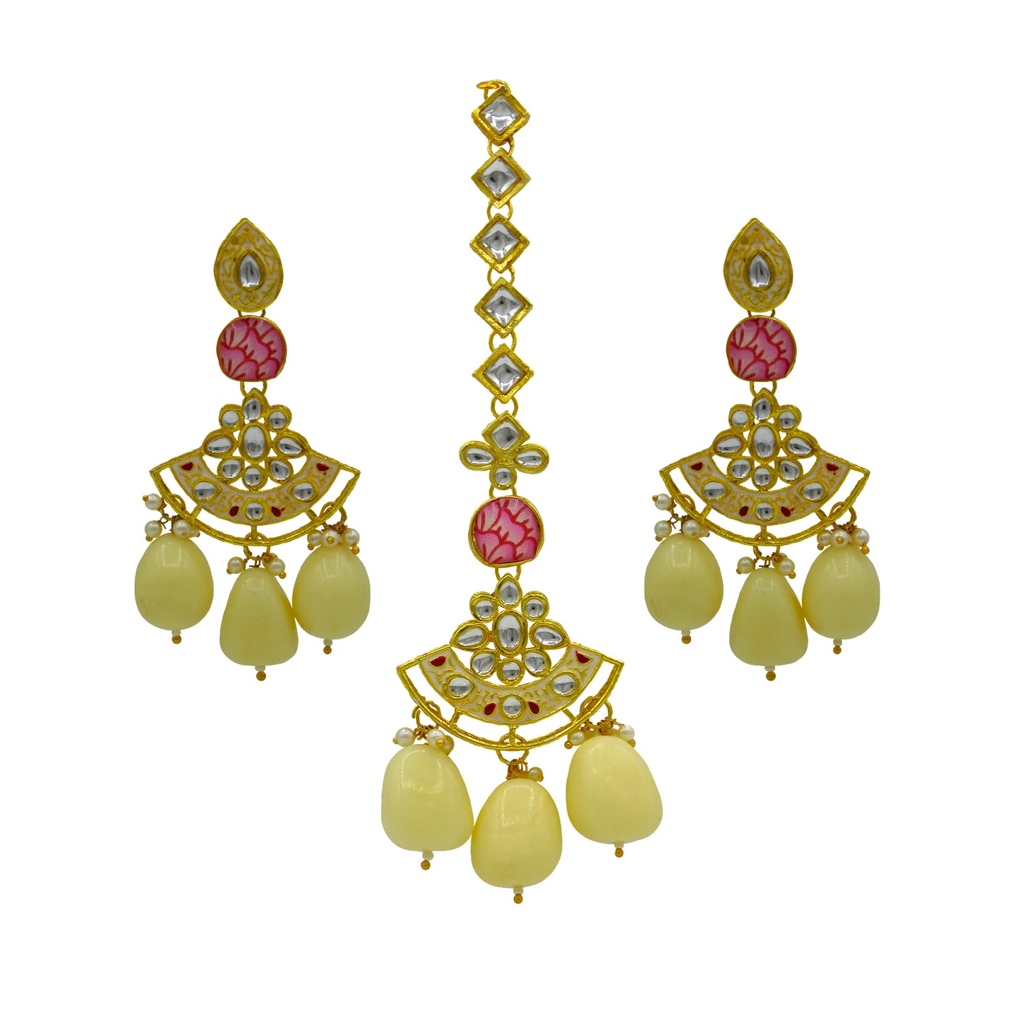 Sujwel Gold Toned Kundan Lamination Floral Design Necklace Set (08-0440)
