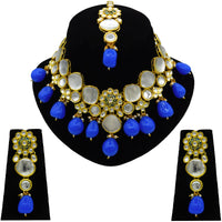 Thumbnail for Sujwel Gold Plated Kundan Design Choker Necklace Set (08-0442) - Sujwel