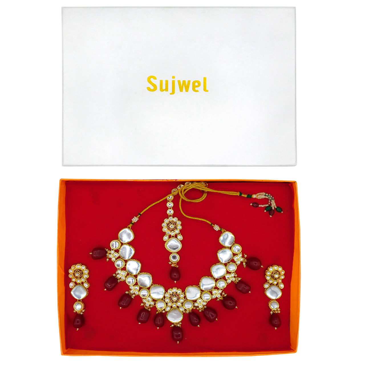 Sujwel Gold Plated Kundan Design Choker Necklace Set (08-0442) - Sujwel