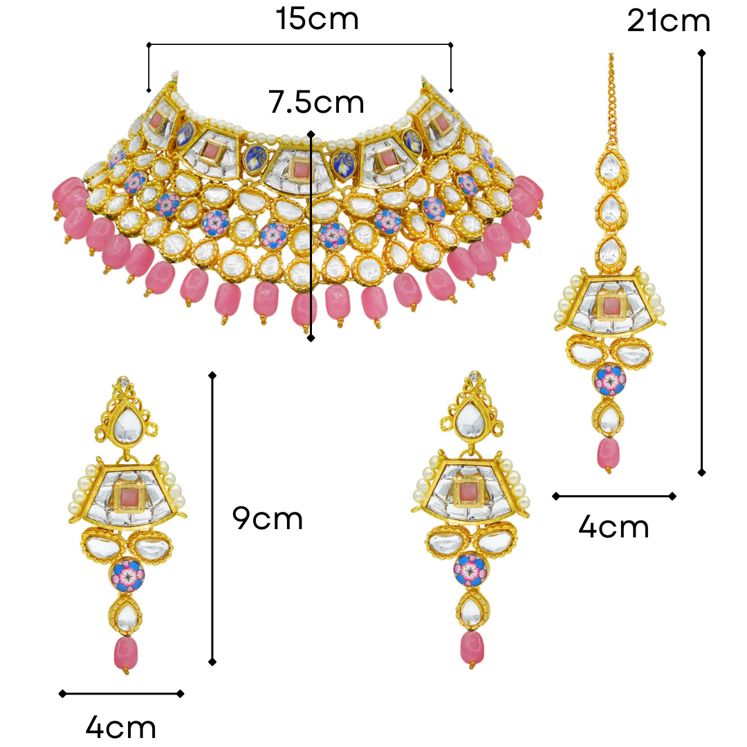 Sujwel Gold Plated Kundan Design Choker Necklace Set For Women (08-0289) - Sujwel