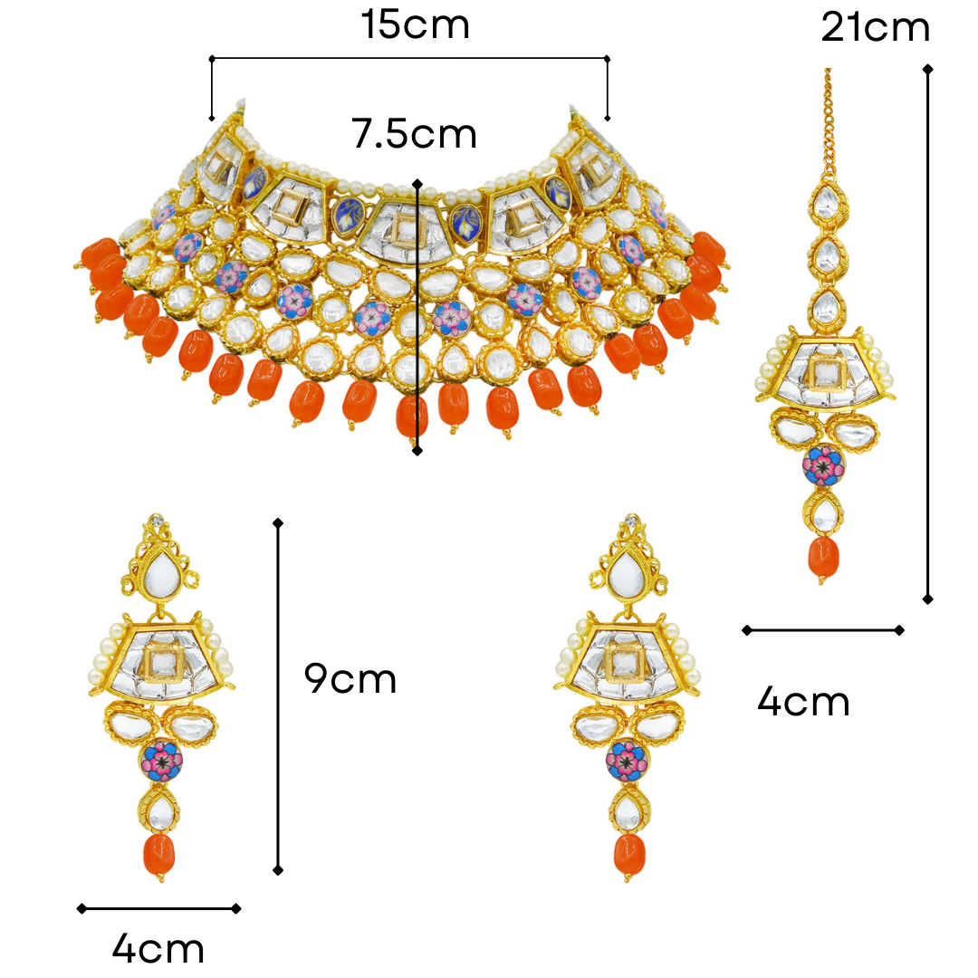 Sujwel Gold Plated Kundan Design Choker Necklace Set For Women (08-0289) - Sujwel