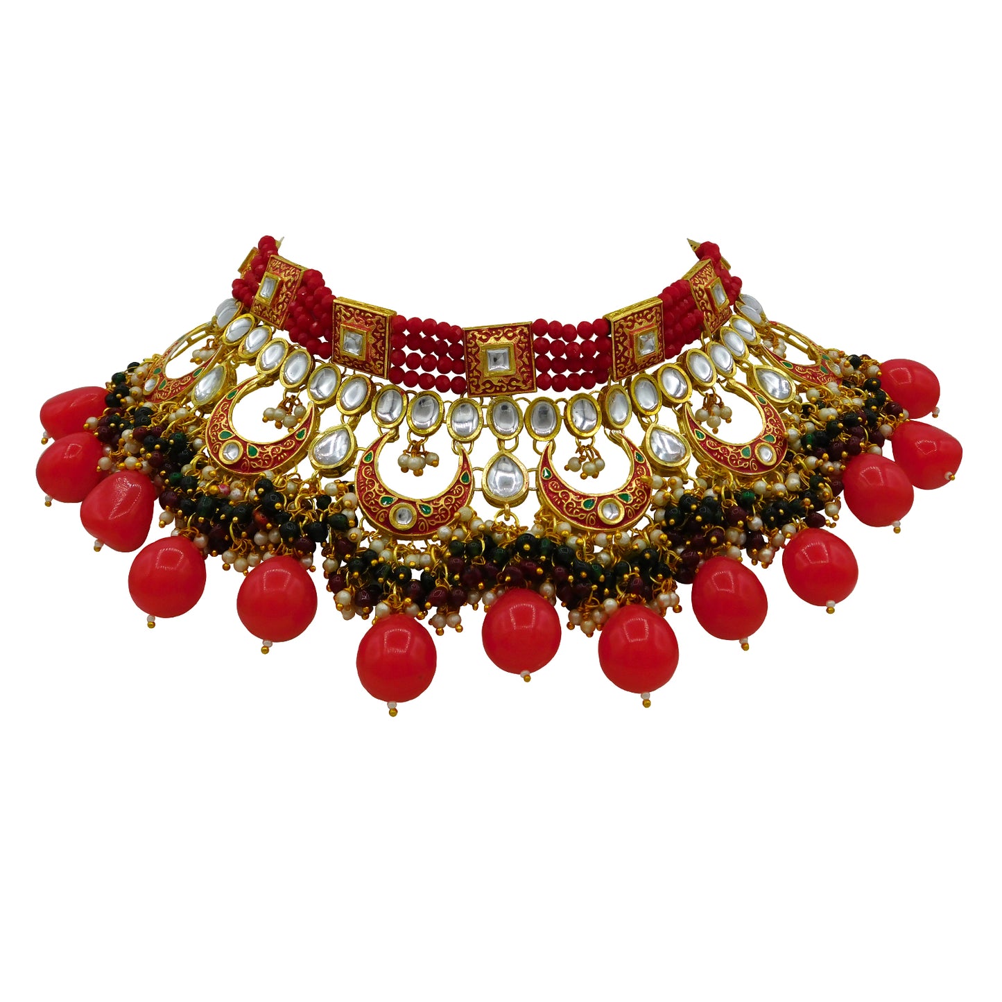 Traditional Gold Plated Crystal Kundan Choker Necklace for Women (08-0443)
