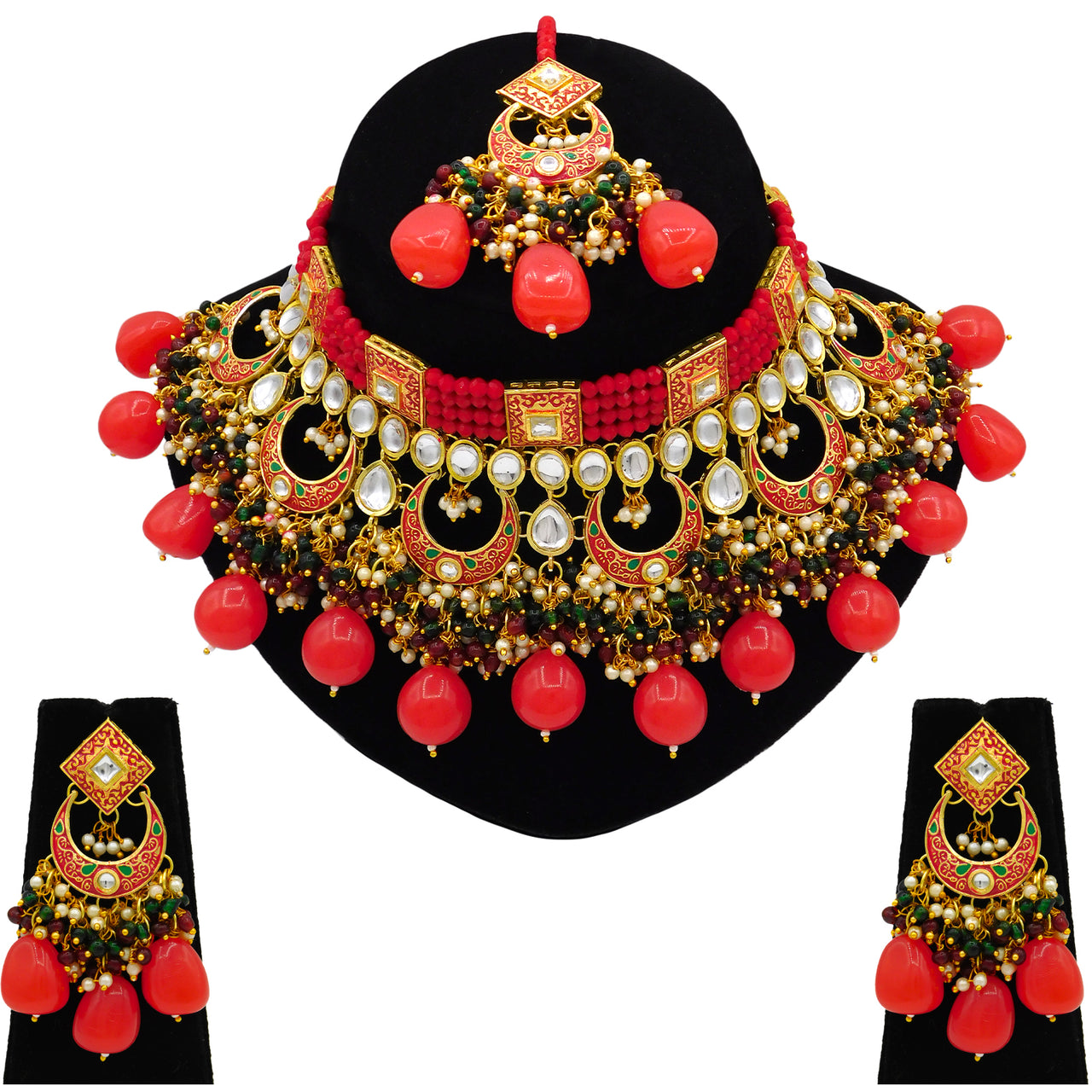 Traditional Gold Plated Crystal Kundan Choker Necklace for Women (08-0443) - Sujwel