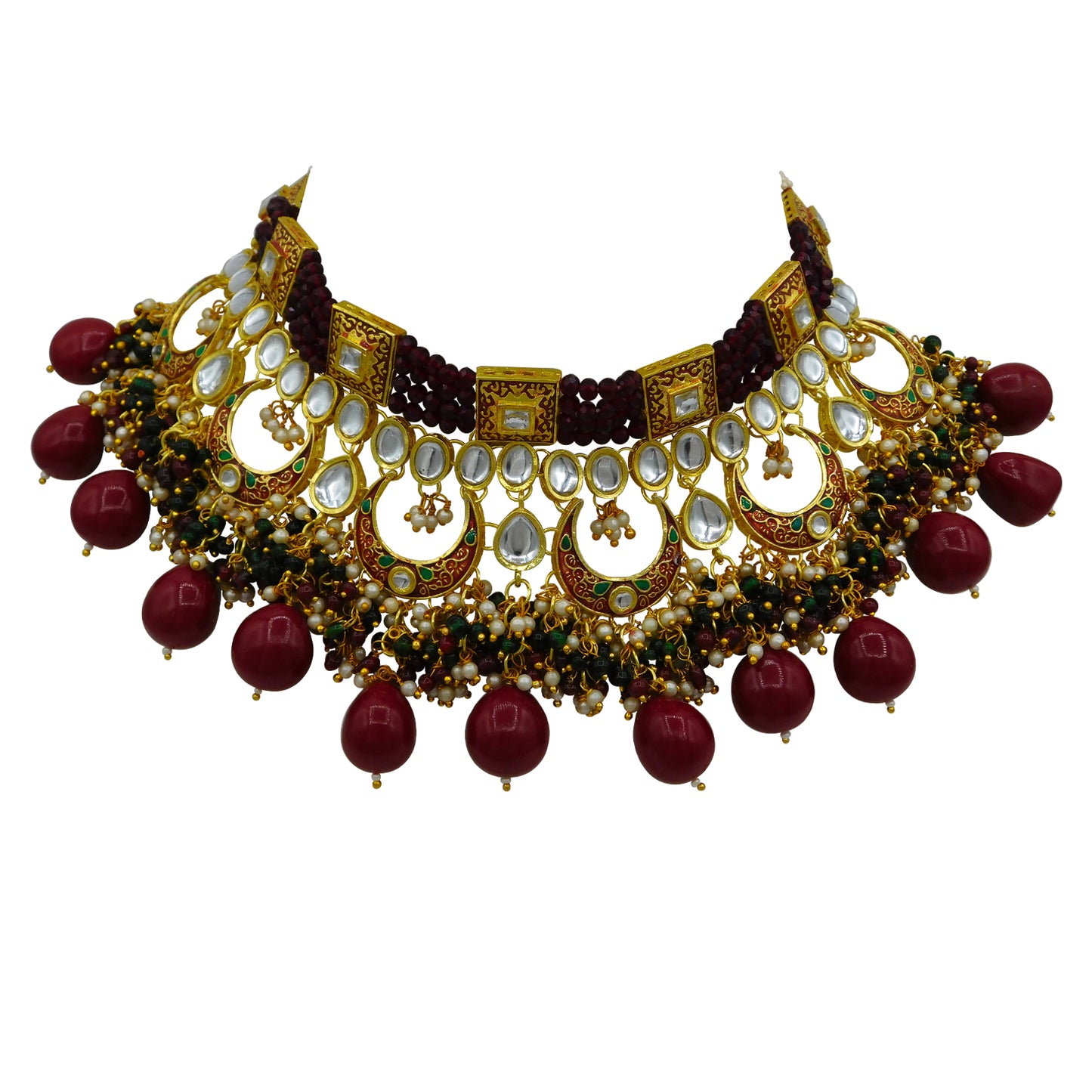 Traditional Gold Plated Crystal Kundan Choker Necklace for Women (08-0443)