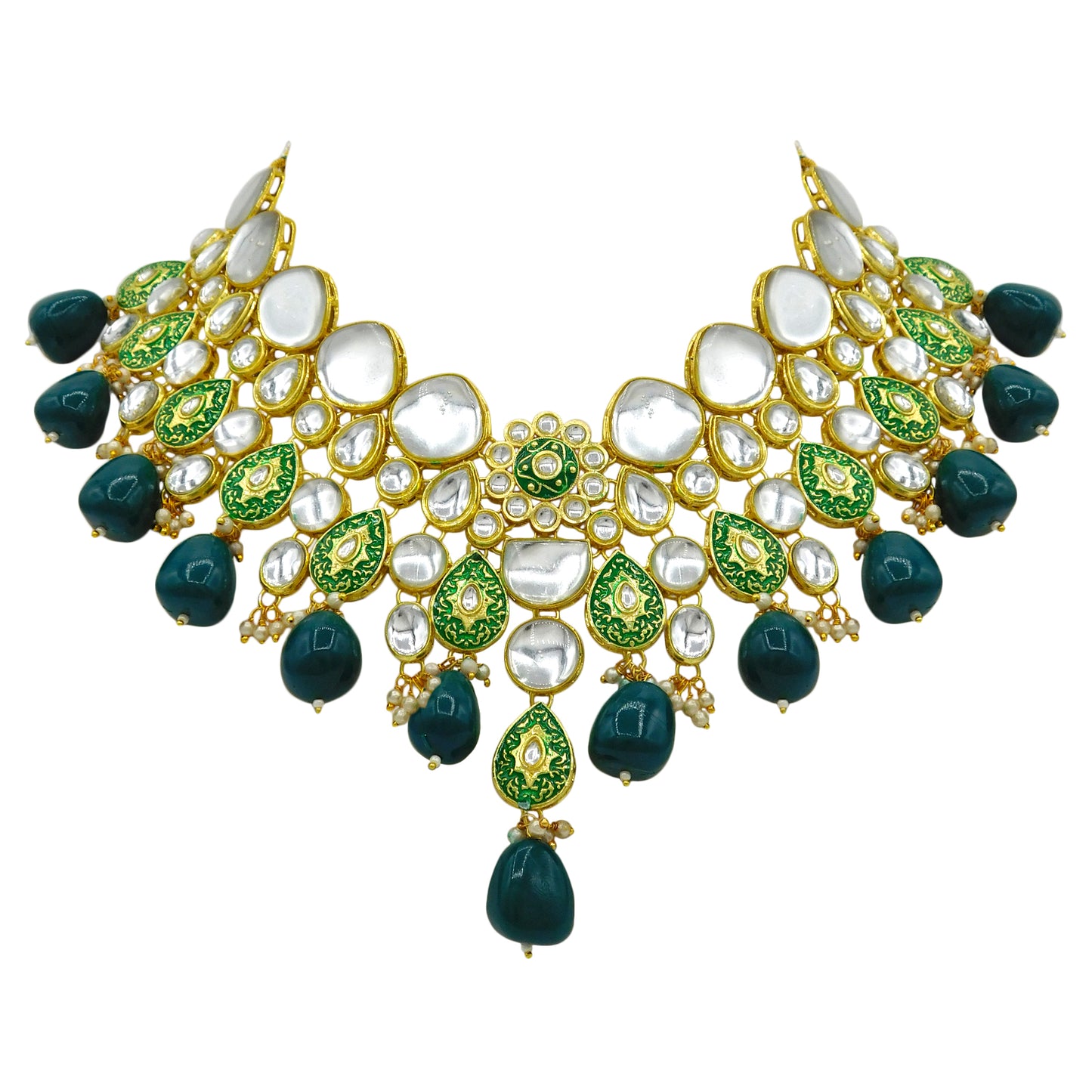 Sujwel Gold Plated Kundan Floral Design Choker Necklace Set For woman (08-0470)