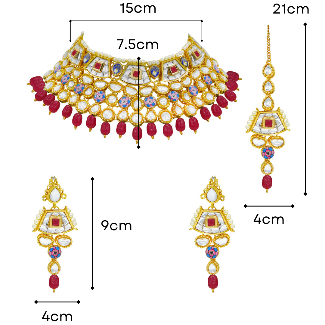 Sujwel Gold Plated Kundan Design Choker Necklace Set For Women (08-0289) - Sujwel