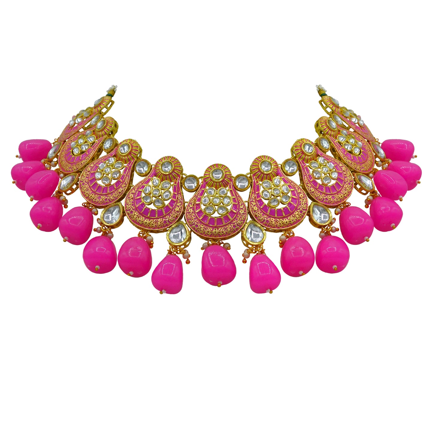 Sujwel Gold Plated Kundan Meenakari Choker Necklace Set (08-0447) - Sujwel