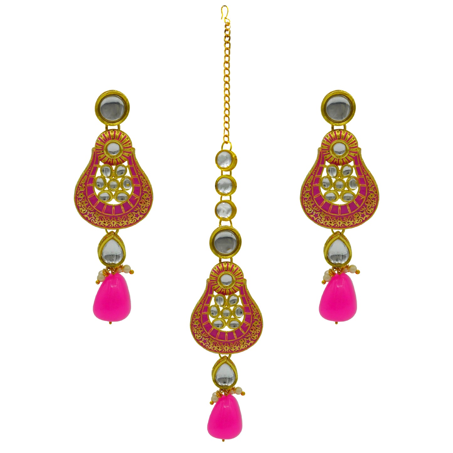 Sujwel Gold Plated Kundan Meenakari Choker Necklace Set (08-0447) - Sujwel
