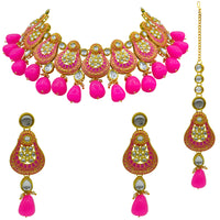 Thumbnail for Sujwel Gold Plated Kundan Meenakari Choker Necklace Set (08-0447) - Sujwel