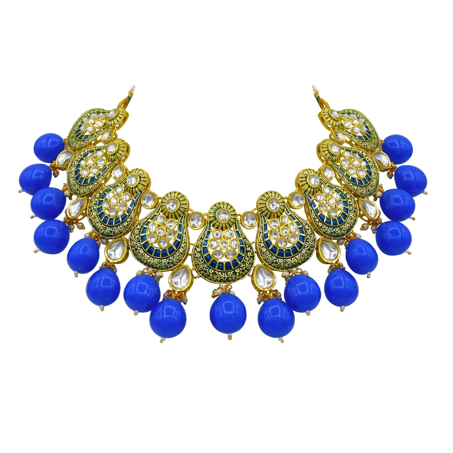Sujwel Gold Plated Kundan Meenakari Choker Necklace Set (08-0447) - Sujwel