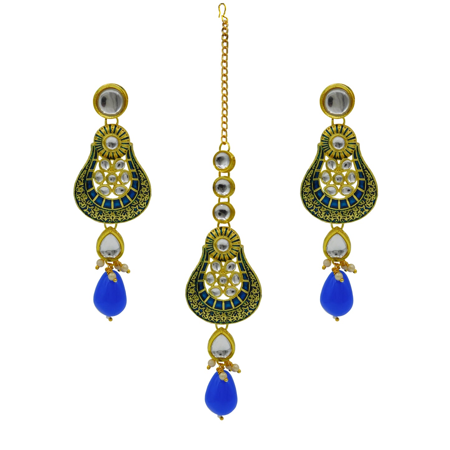 Sujwel Gold Plated Kundan Meenakari Choker Necklace Set (08-0447) - Sujwel