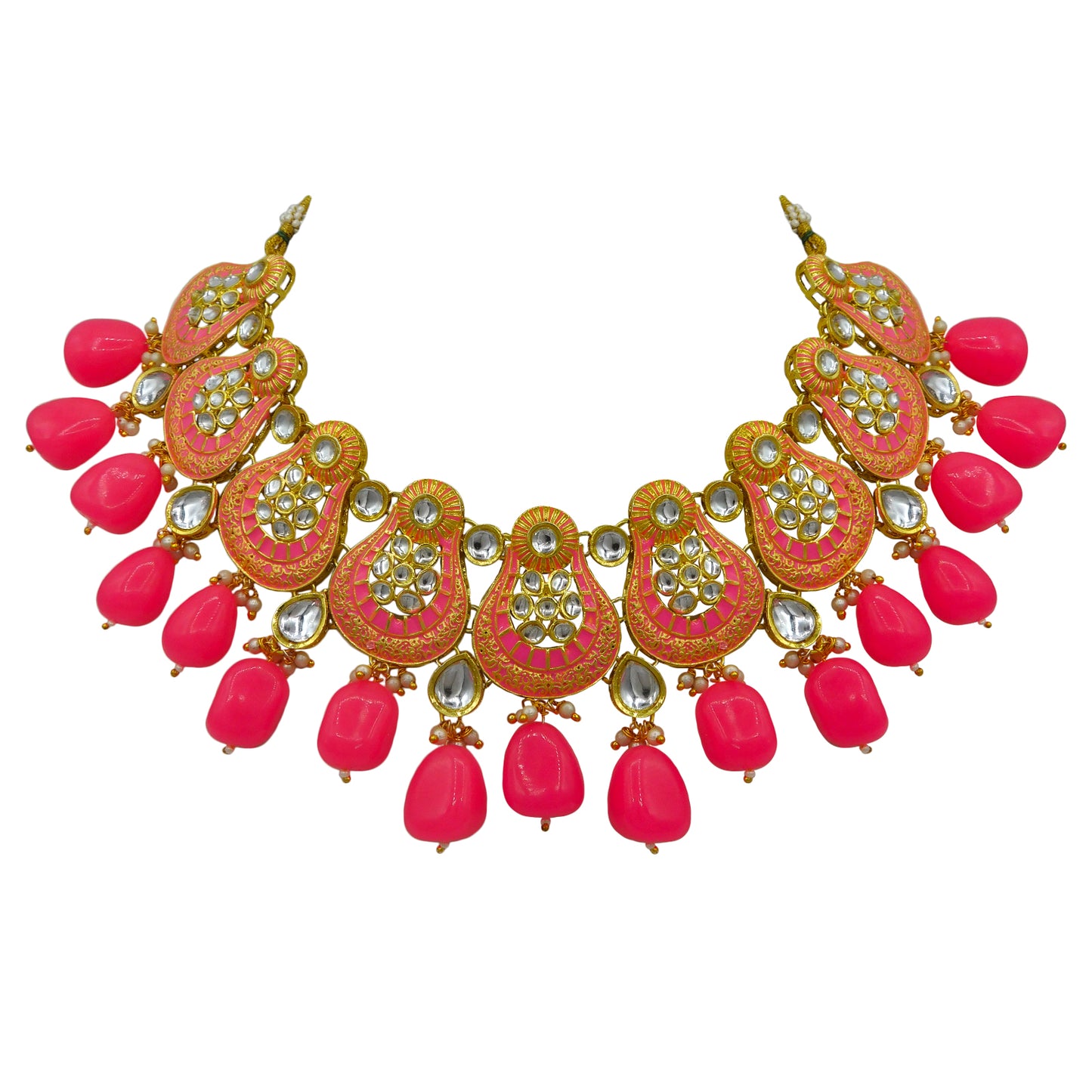 Sujwel Gold Plated Kundan Meenakari Choker Necklace Set (08-0447) - Sujwel
