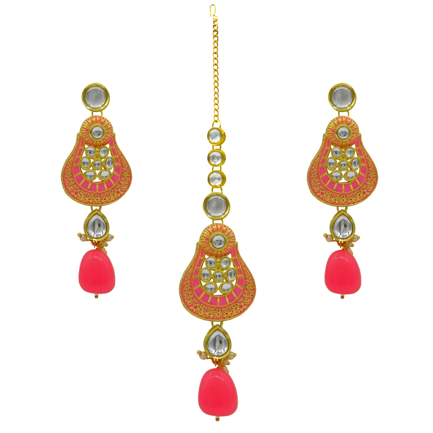 Sujwel Gold Plated Kundan Meenakari Choker Necklace Set (08-0447) - Sujwel