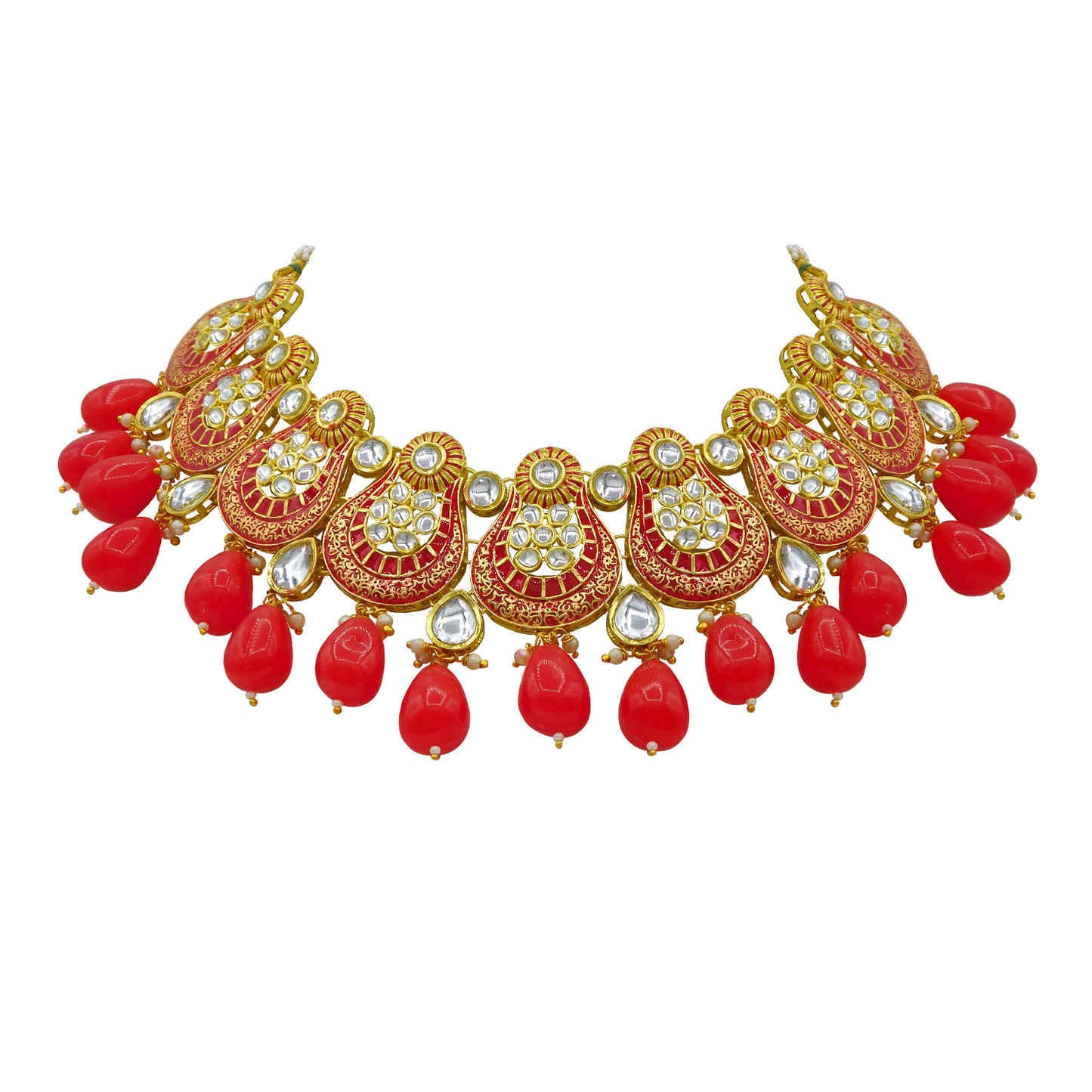 Sujwel Gold Plated Kundan Meenakari Choker Necklace Set (08-0447) - Sujwel