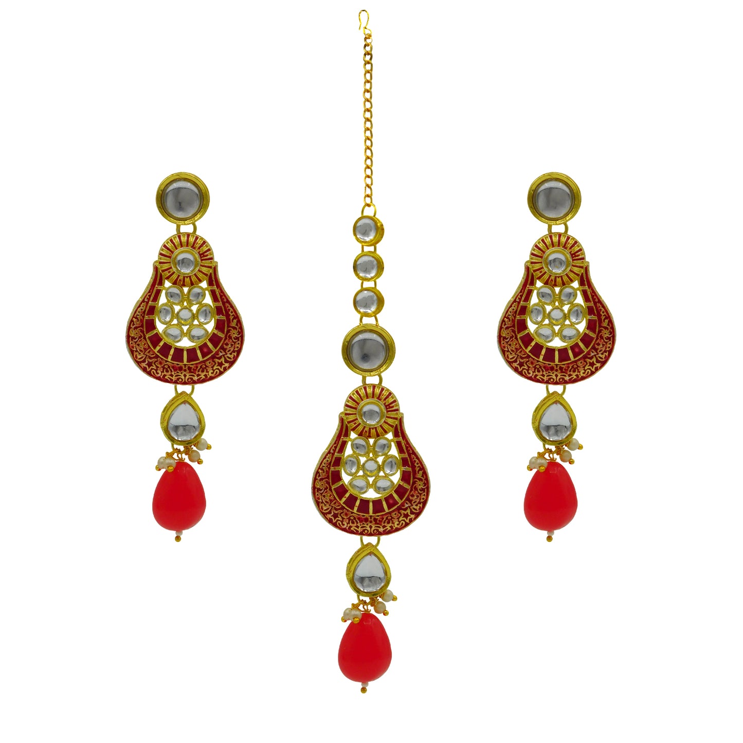 Sujwel Gold Plated Kundan Meenakari Choker Necklace Set (08-0447) - Sujwel