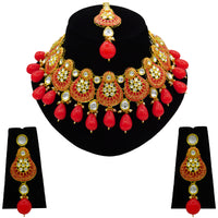 Thumbnail for Sujwel Gold Plated Kundan Meenakari Choker Necklace Set (08-0447) - Sujwel