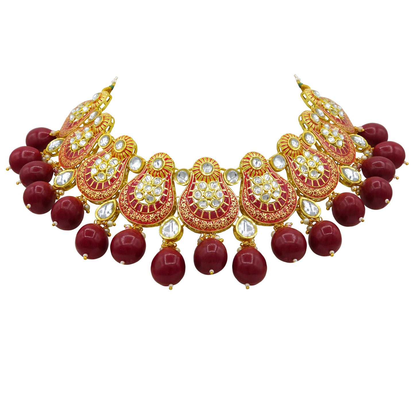 Sujwel Gold Plated Kundan Meenakari Choker Necklace Set (08-0447) - Sujwel