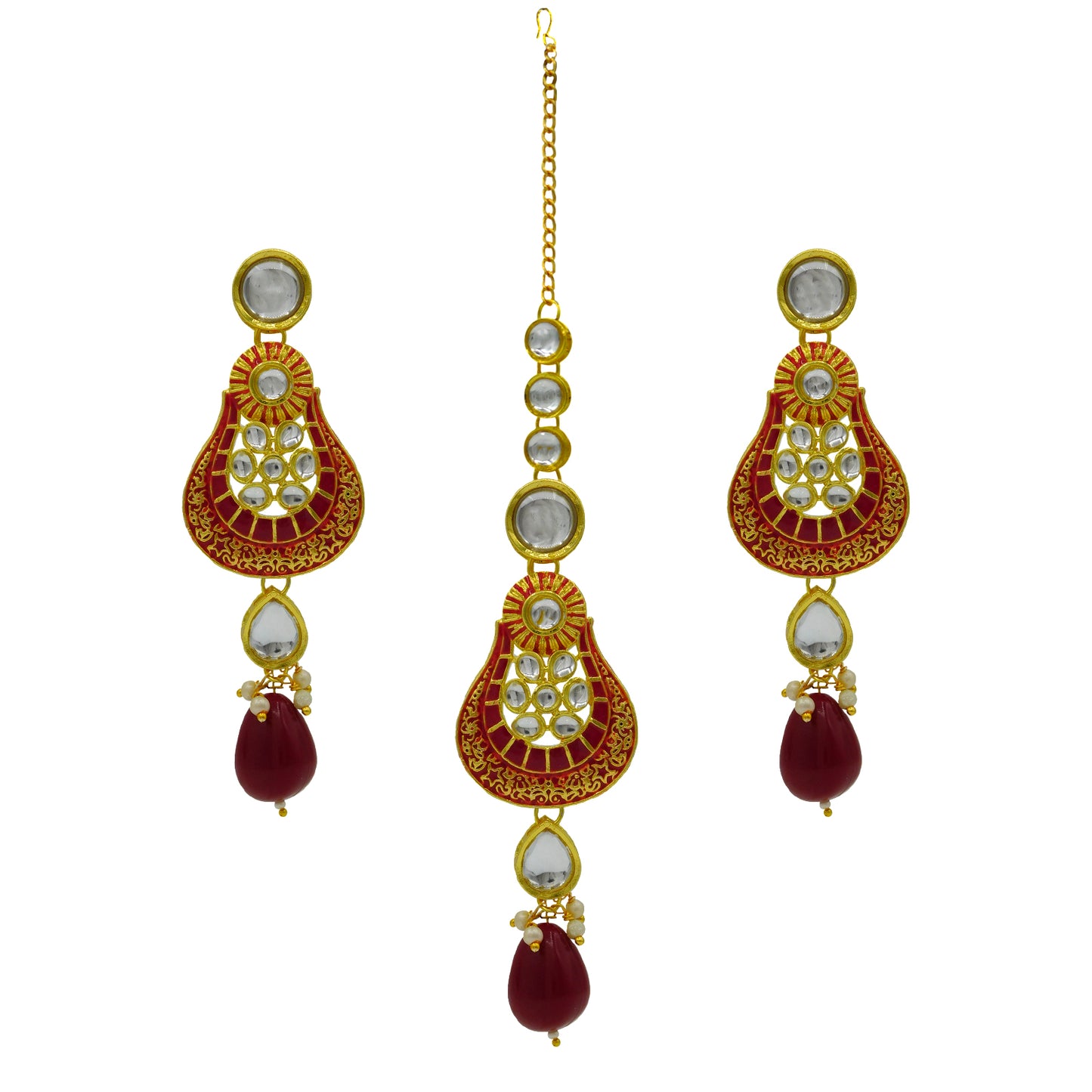 Sujwel Gold Plated Kundan Meenakari Choker Necklace Set (08-0447) - Sujwel