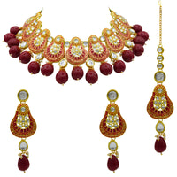 Thumbnail for Sujwel Gold Plated Kundan Meenakari Choker Necklace Set (08-0447) - Sujwel