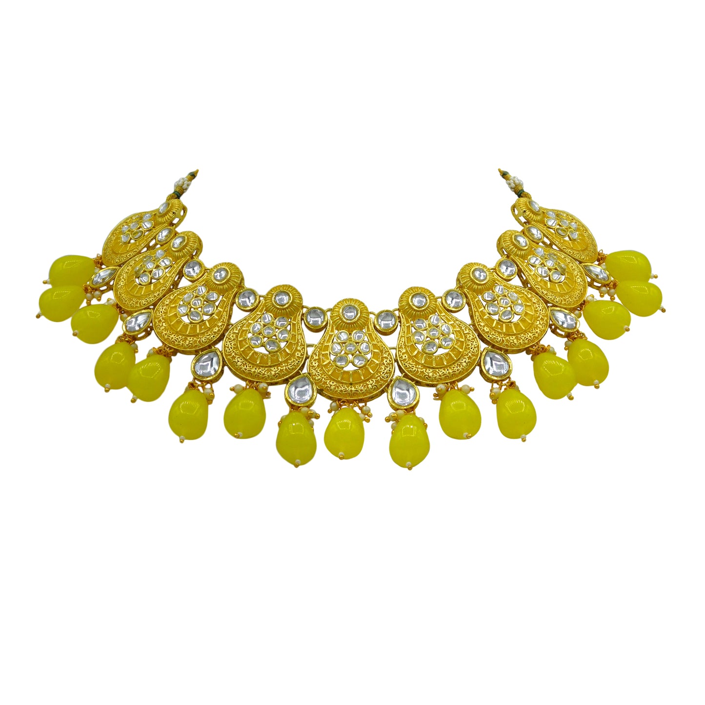 Sujwel Gold Plated Kundan Meenakari Choker Necklace Set (08-0447) - Sujwel