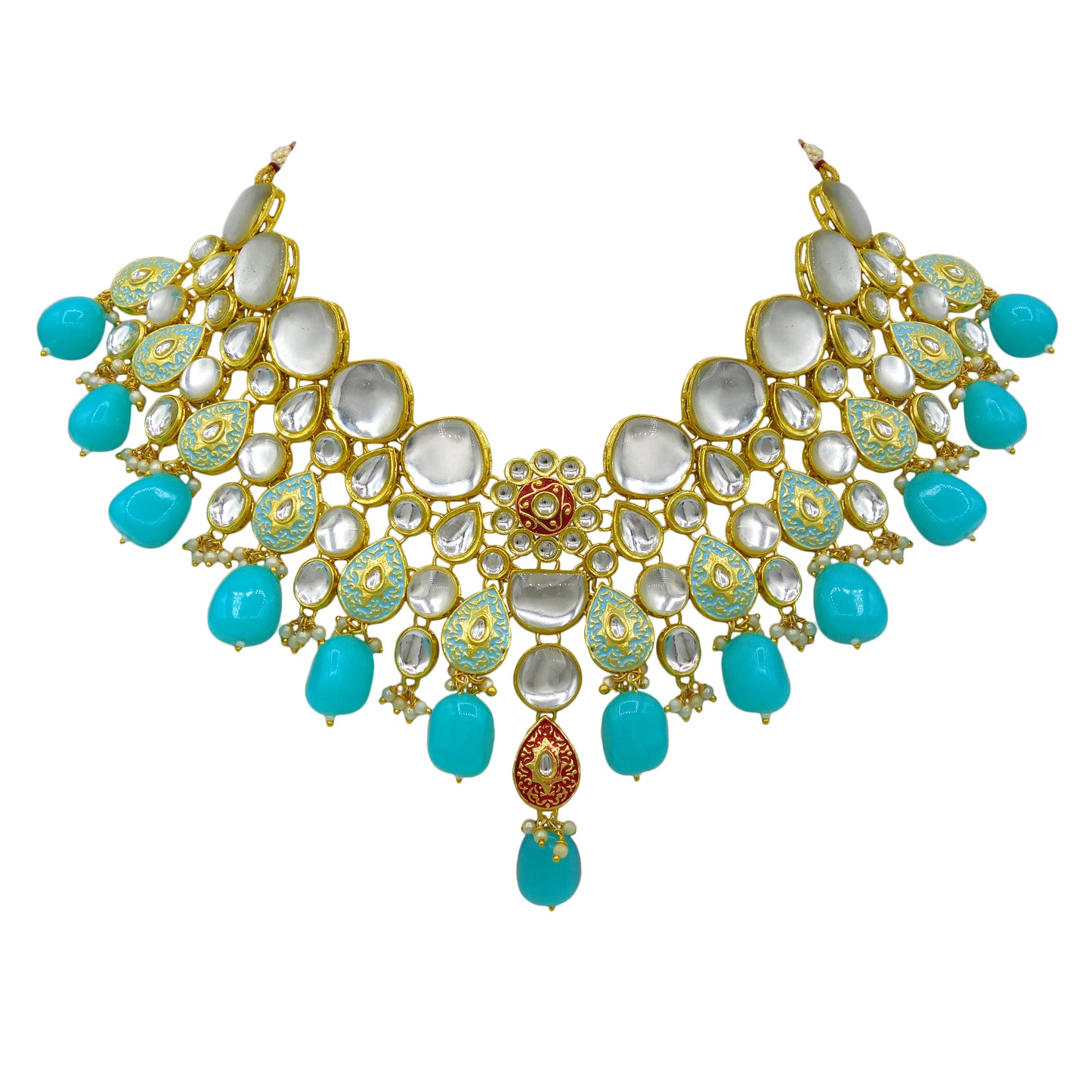 Sujwel Gold Plated Kundan Floral Design Choker Necklace Set For woman (08-0470)
