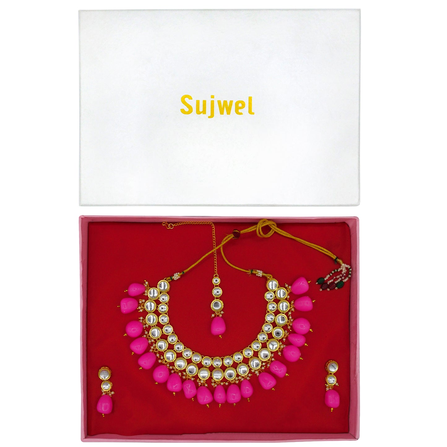 Sujwel Kundan Necklace Set For Woman (08-0465)