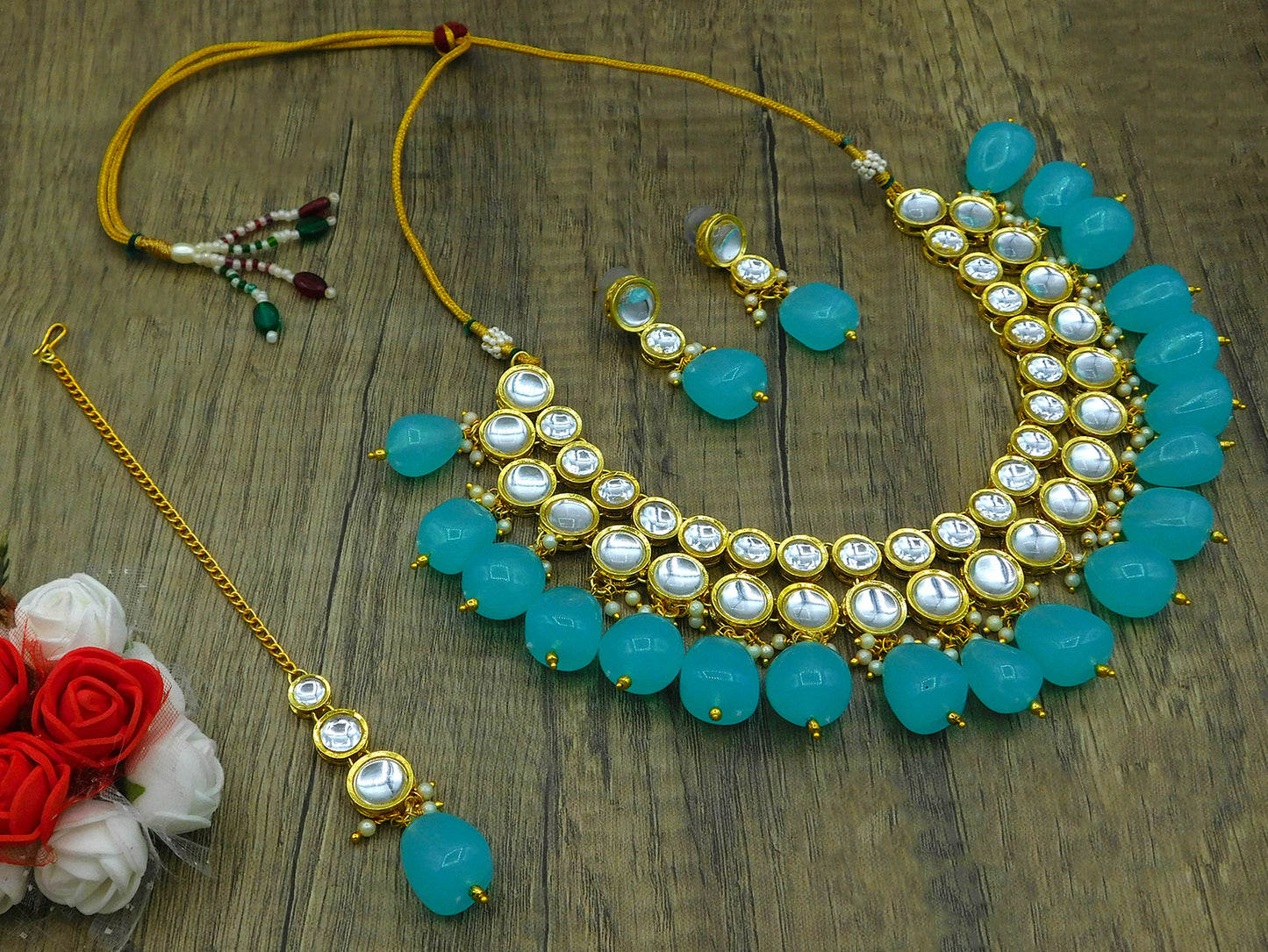 Sujwel Kundan Necklace Set For Woman (08-0465)