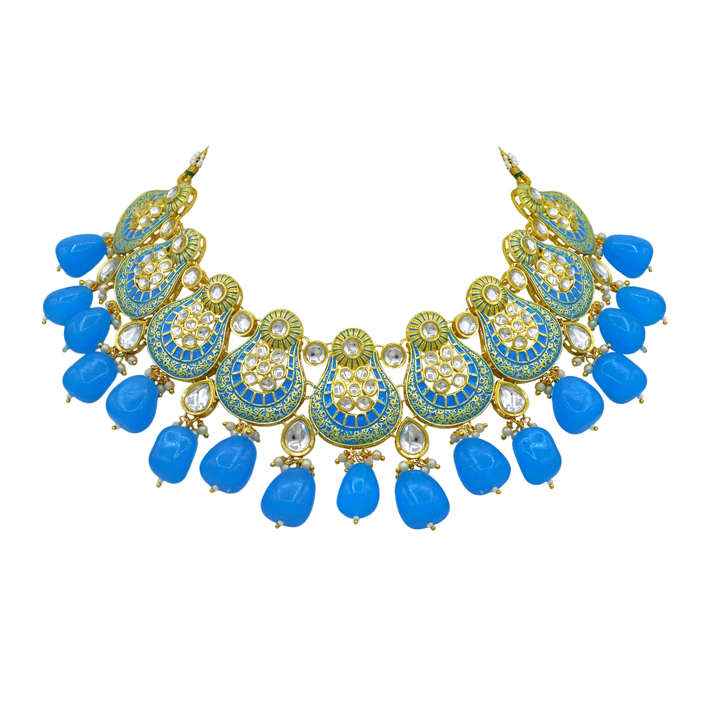 Sujwel Gold Plated Kundan Meenakari Choker Necklace Set (08-0447) - Sujwel