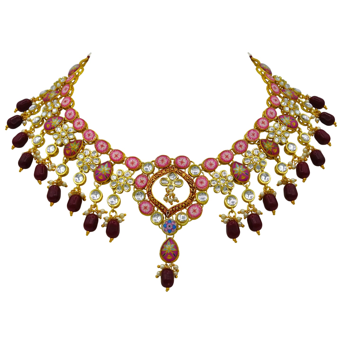 Sujwel Gold Plated Kundan Design Choker Necklace Set For Women (08-0450)