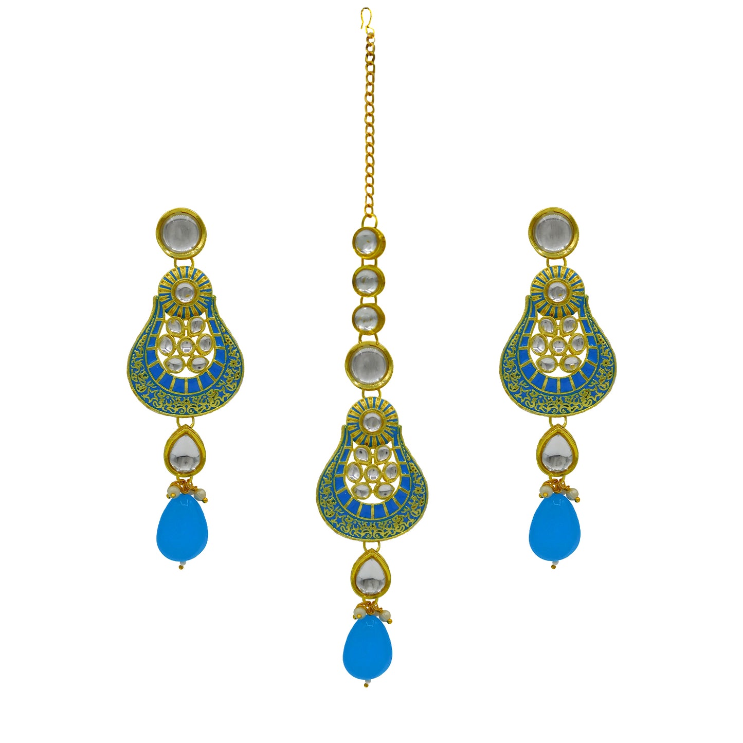 Sujwel Gold Plated Kundan Meenakari Choker Necklace Set (08-0447) - Sujwel