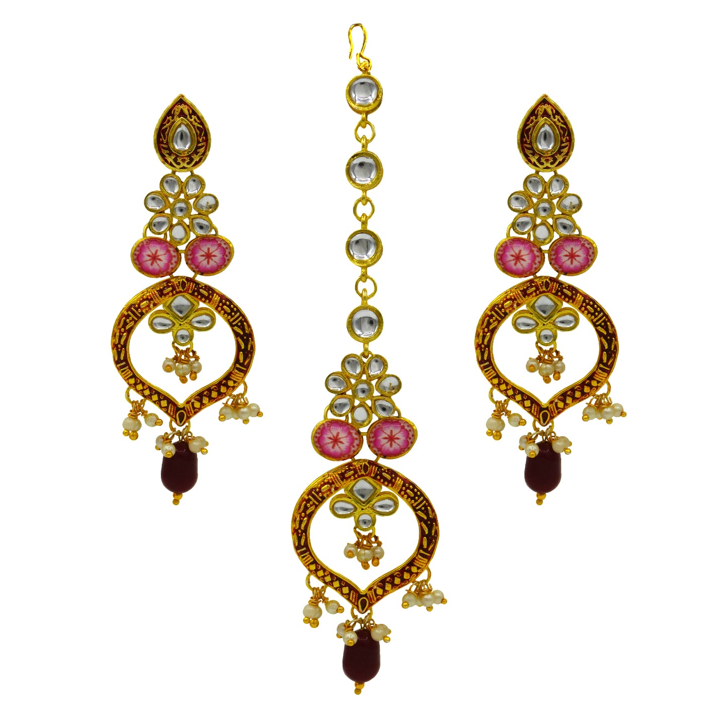 Sujwel Gold Plated Kundan Design Choker Necklace Set For Women (08-0450)