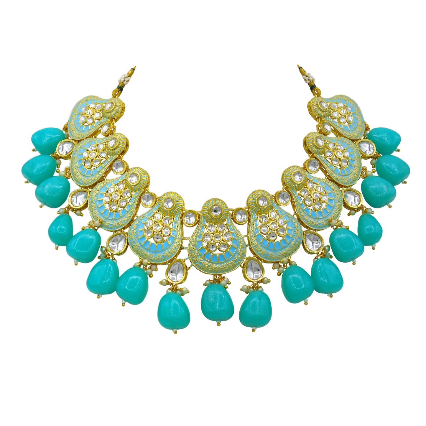 Sujwel Gold Plated Kundan Meenakari Choker Necklace Set (08-0447) - Sujwel