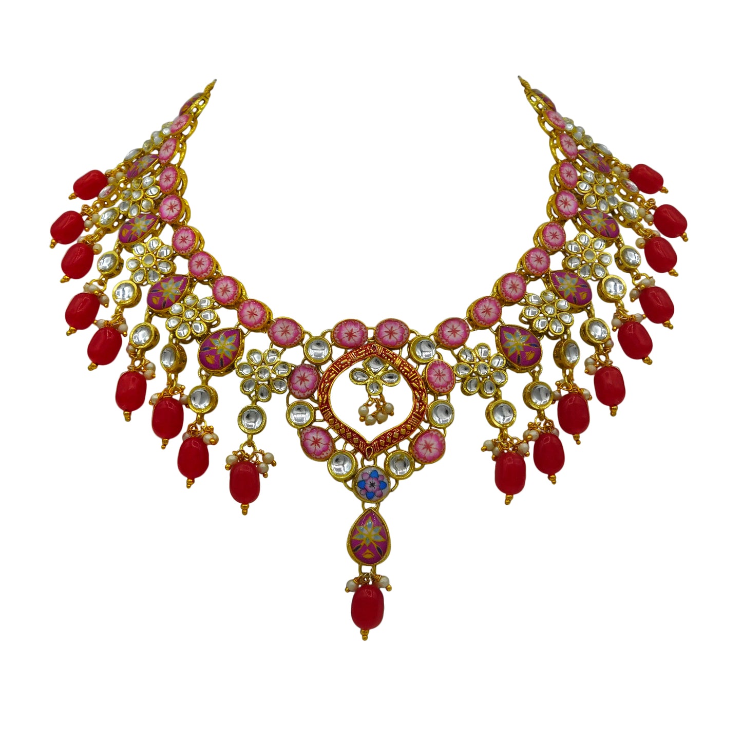 Sujwel Gold Plated Kundan Design Choker Necklace Set For Women (08-0450)