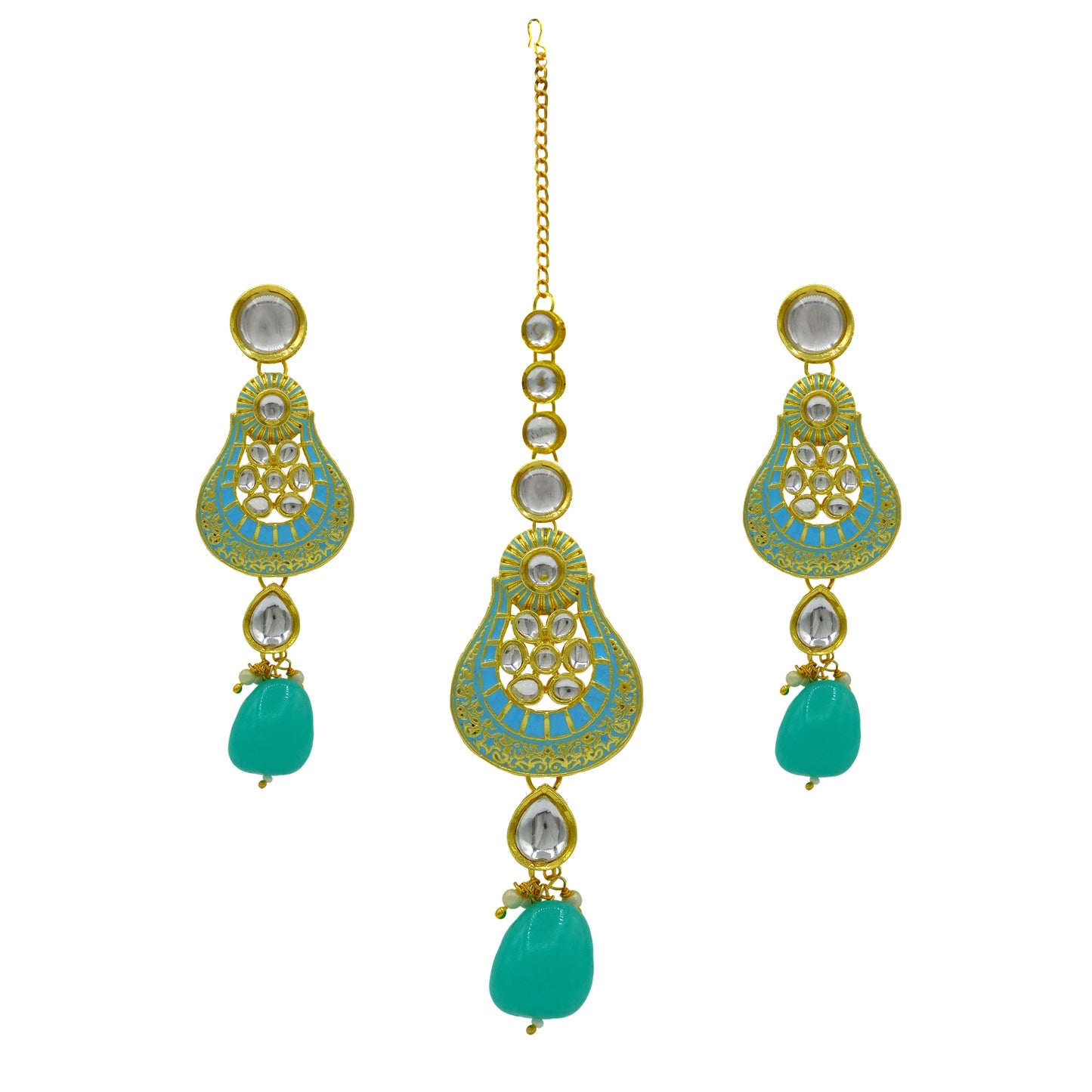 Sujwel Gold Plated Kundan Meenakari Choker Necklace Set (08-0447) - Sujwel